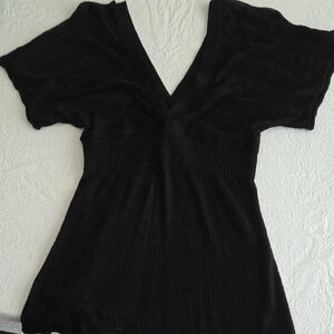 Forever 21 Black Knit Deep V Neck Top